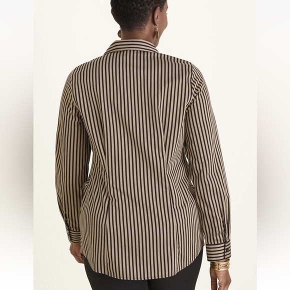 EUC Chicos No Iron Button Down Stripe Top Gold Black size XL - Picture 3 of 11